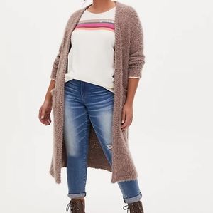 Super soft Dark taupe popcorn knit open-front longline cardigan, size 3 Torrid